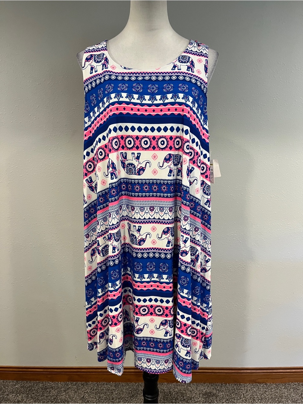 Bobbie Brooks elephant print plus size sleeveless swing stretchy dress size 1X